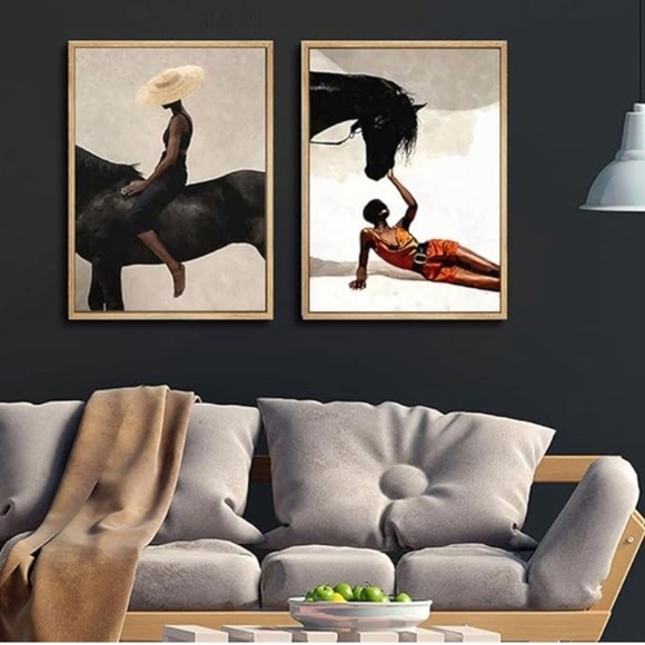 Stunning African American woman 2 pcs Elegant Equestrian Canvas unframed print - Picture 5 of 6